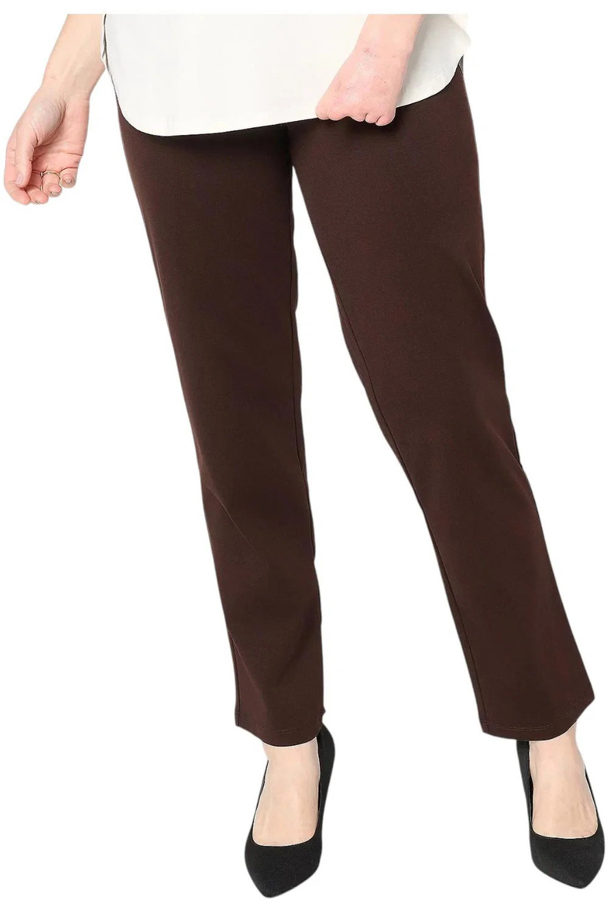 Susan Graver Weekend Women's Cotton Ponte Straight Leg Pant Chocolate - Tall